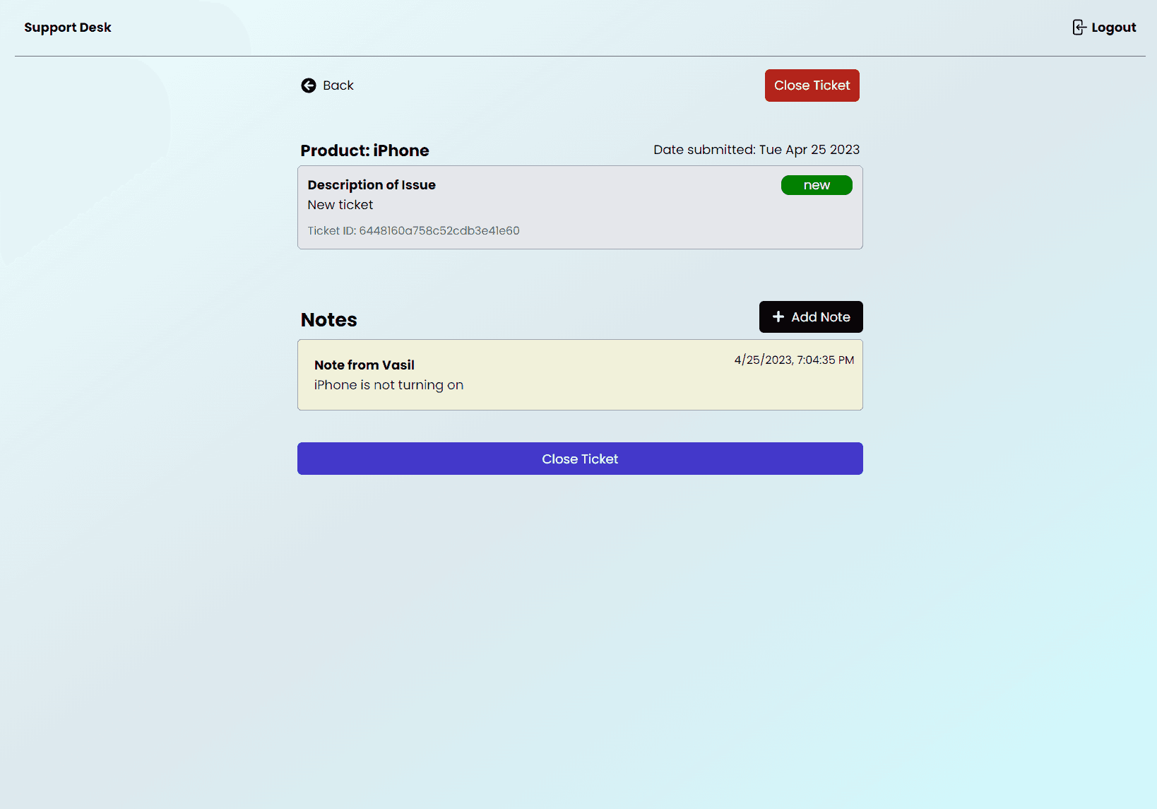 MERN Ticket tracker